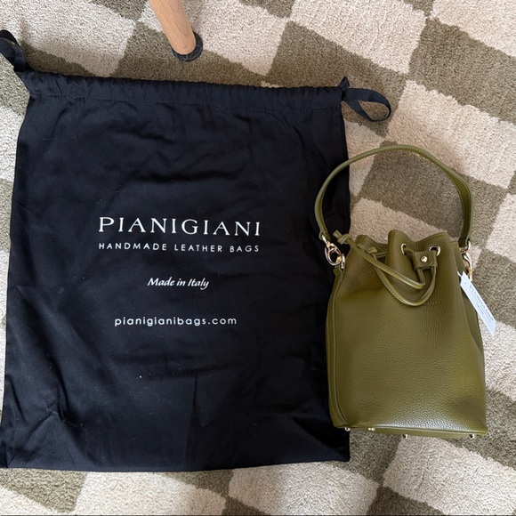 Olive Green Leather Bucket Bag by - Picture 2 of 8